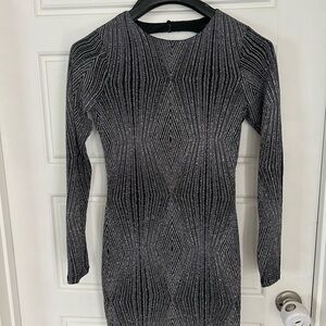 Trixxi Black and Silver Geometric Long Sleeve Dress